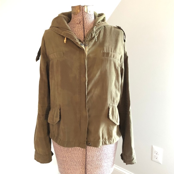Army Green Hooded Jacket with Custom Distressing - Picture 1 of 8